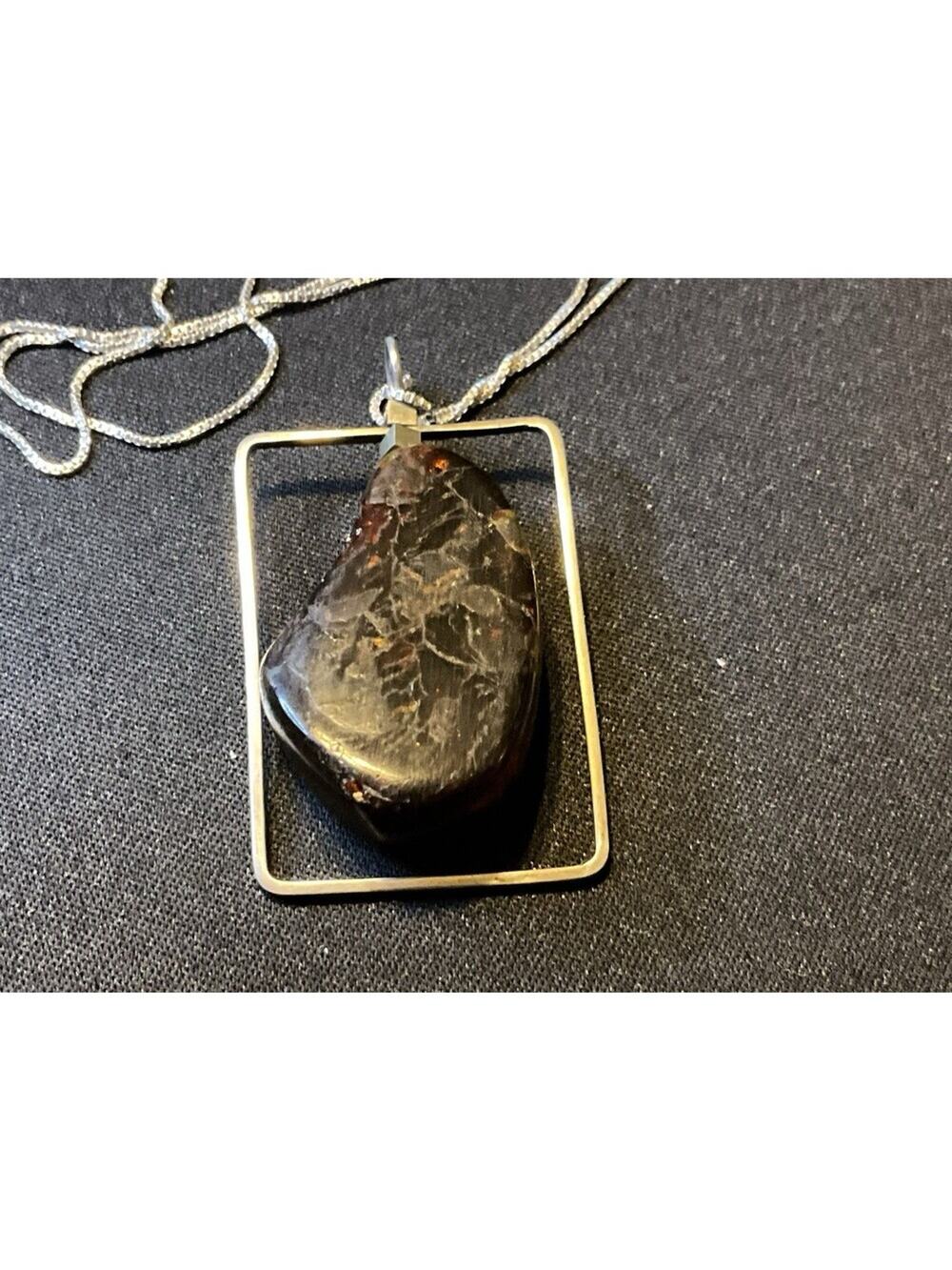 925 Sterling Silver Cherry Amber inside Frame 18in